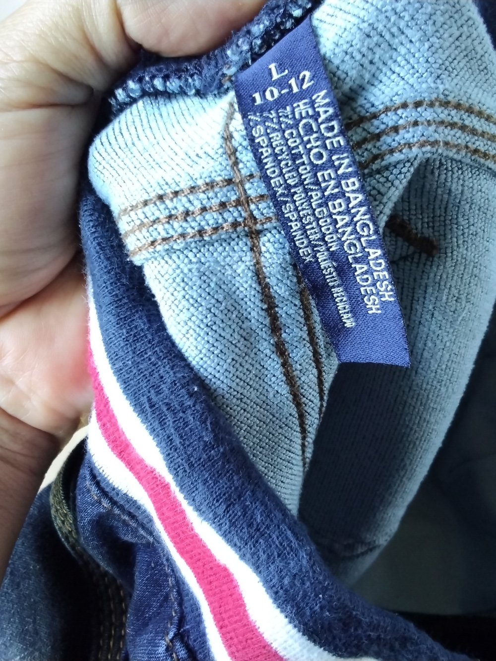 U.S. Polo Assn. Navy Denim-Look Drawstring Kids Shorts with Red & White Trim - Picture 7 of 7